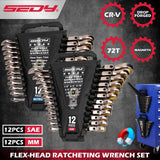 SEDY 24Pc Flexi Head Ratchet Spanner Set Metric & SAE with Magnetic Organizer