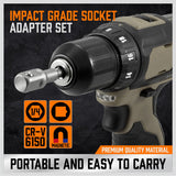6Pc Drill Socket Adapter Set Long Short Combination Extension Impact Nut Driver - Top-Down View