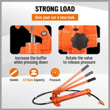 12T Porta Power Kit Hydraulic Ram Pump Oil Hose Automotive Body Repair Tool - Low Angle