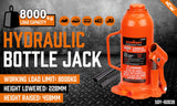 8-Ton (16,000 LBs) Hydraulic Bottle Jack Heavy Duty Car Lifter with Safety Valve - Front View