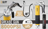 18inch Grease Gun 8000PSI Pistol Grip Flex Hose Heavy Duty Barrel With Cartridge - Front View