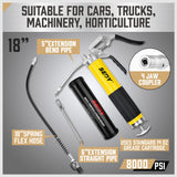 18inch Grease Gun 8000PSI Pistol Grip Flex Hose Heavy Duty Barrel With Cartridge - Side View