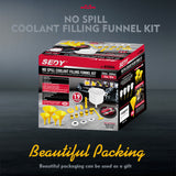 19-Piece No-Spill Radiator Coolant Refilling Funnel Kit Spill Proof Radiator Bleeder Kit with Universal Adaptor - Front View
