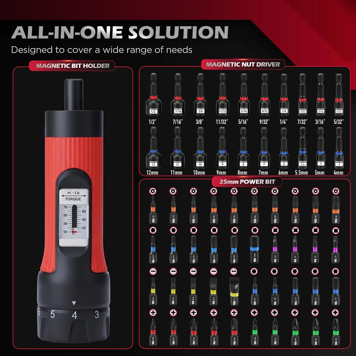 SEDY 64Pcs Torque Screwdriver Set 10-70 in-lb S2 Bits Magnetic Nut Driver Kit