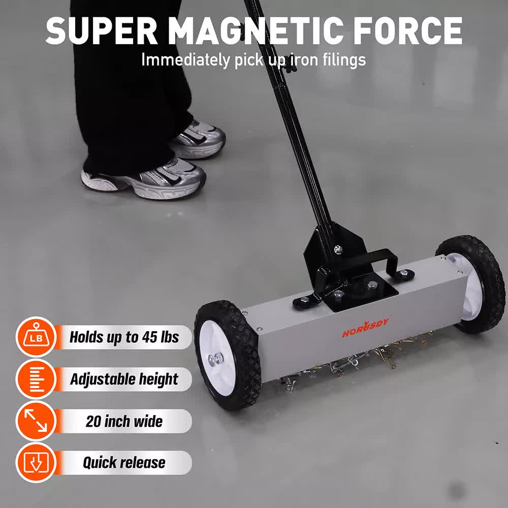 18Inch Magnetic Pick Up Sweeper With Wheels 45LBS Lawn Sweeper Roofing Tools