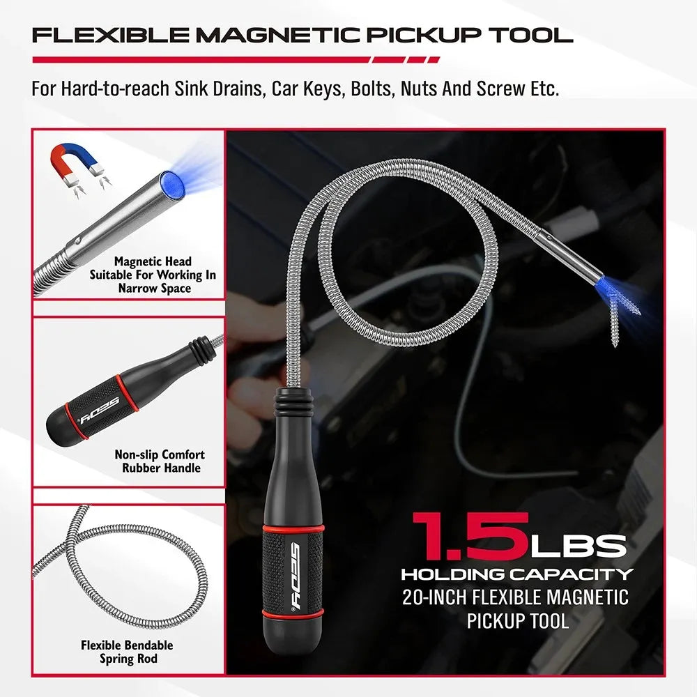 SEDY 6Pcs Magnetic Tray Pick-Up Tool Set Flexible Telescoping Auto Repair