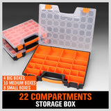 22 Compartments Parts Storage Box Tool Organizer Plastic Bin Carry Case - Side View