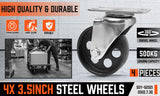 4Pc 3.5'' Heavy Duty Steel Castor Wheel Swivel Caster 500KG/EA Loading Capacity - Front View
