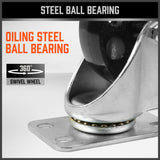4Pc 3.5'' Heavy Duty Steel Castor Wheel Swivel Caster 500KG/EA Loading Capacity - 45-Degree Angle