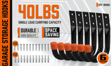 HORUSDY 6Pc Wall Mount Garage Hooks Set Heavy Duty Steel Storage Rack Hanger - Front View