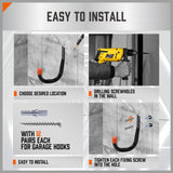 HORUSDY 6Pc Wall Mount Garage Hooks Set Heavy Duty Steel Storage Rack Hanger - Close-Up Angle