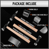 7 Piece Car Dent Auto Body Panel Repair Tool Kit Wooden Handles Beating Hammers - Top-Down View