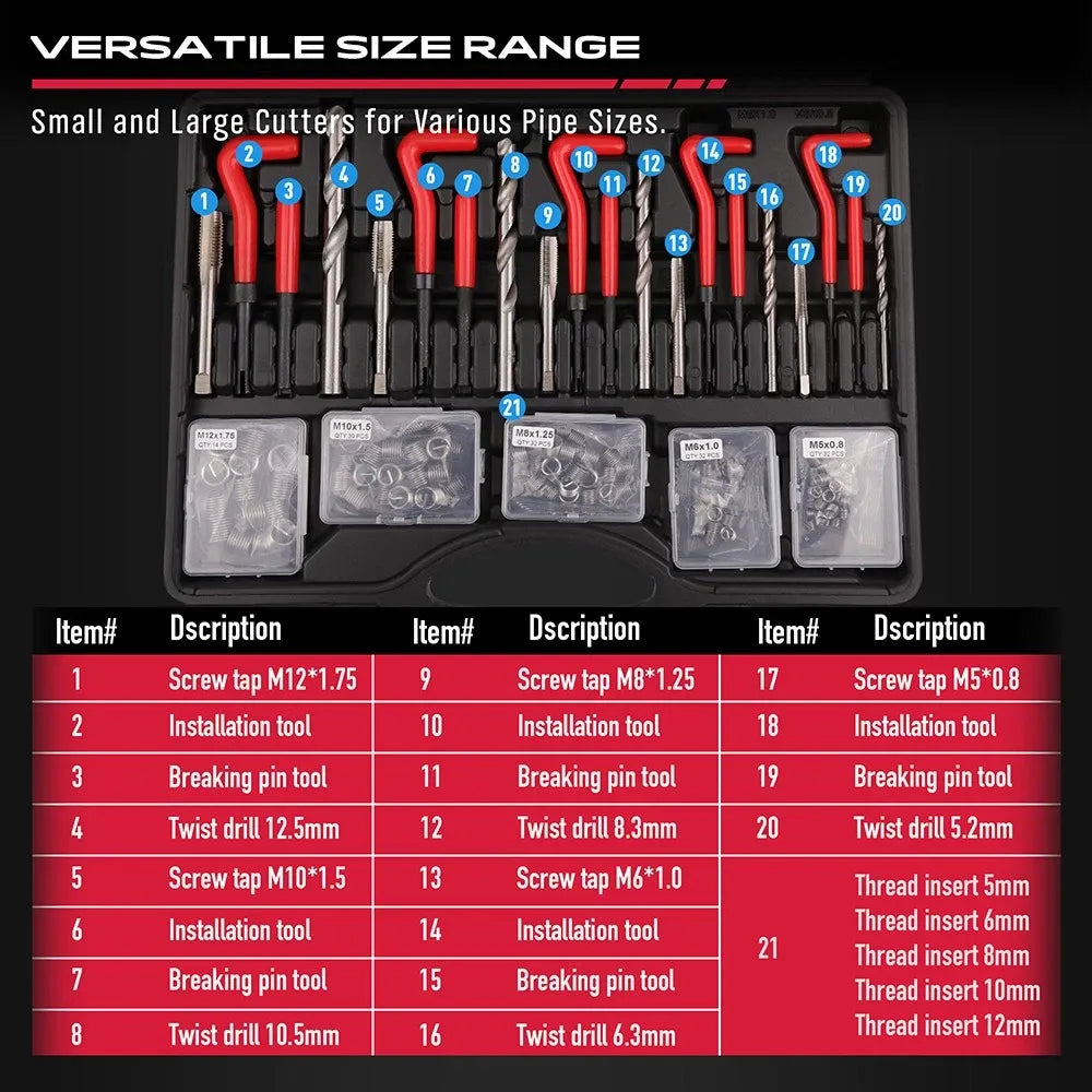 SEDY 320Pcs Helicoil Thread Repair Kit SAE Metric HSS Drill Bits Thread Restorer