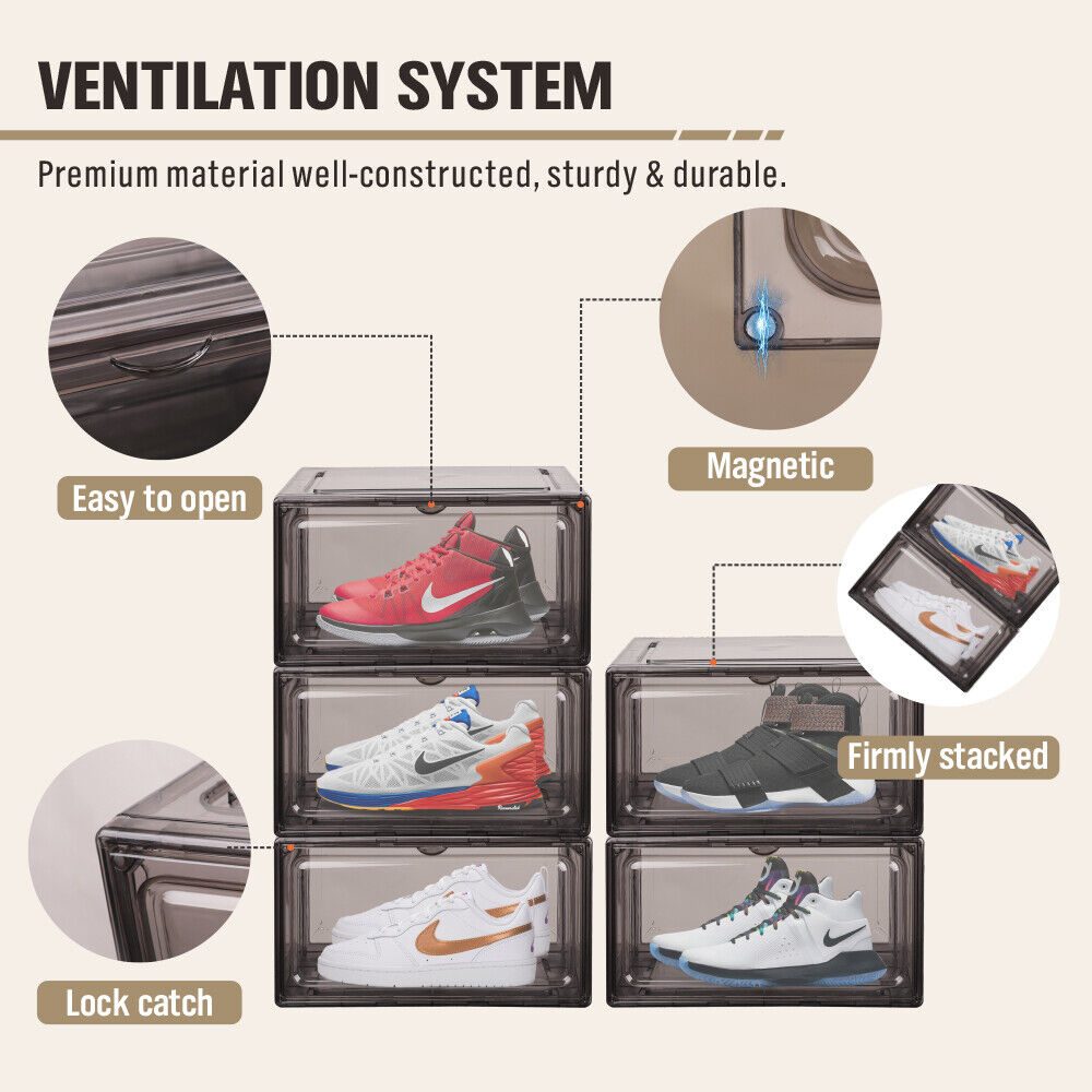 5Pcs Premium Acrylic Shoe Box Sneaker Display Storage Case Boxes Magnetic Door Au