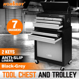 HORUSDY 7 Drawer Tool Box Trolley Cabinet Storage Cart Garage Toolbox Organiser - Front View