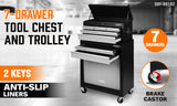 HORUSDY 7 Drawer Tool Box Trolley Cabinet Storage Cart Garage Toolbox Organiser - Side View
