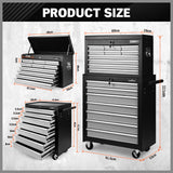 Grey 17 Drawer Tool Box Trolley Cabinet Storage Cart Garage Toolbox Organiser - Side View