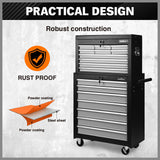Grey 17 Drawer Tool Box Trolley Cabinet Storage Cart Garage Toolbox Organiser - Low Angle