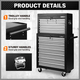 Grey 17 Drawer Tool Box Trolley Cabinet Storage Cart Garage Toolbox Organiser - Extra Image