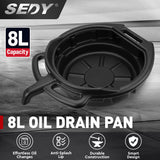 SEDY 8L Oil Change Pan Drain Tray Portable Dish Coolant Recovery Pan Black - Front View