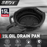 SEDY 15L Oil Change Pan Drain Tray Portable Dish Coolant Recovery Pan Black - Front View