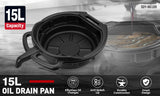 SEDY 15L Oil Change Pan Drain Tray Portable Dish Coolant Recovery Pan Black - Side View