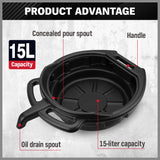 SEDY 15L Oil Change Pan Drain Tray Portable Dish Coolant Recovery Pan Black - Low Angle