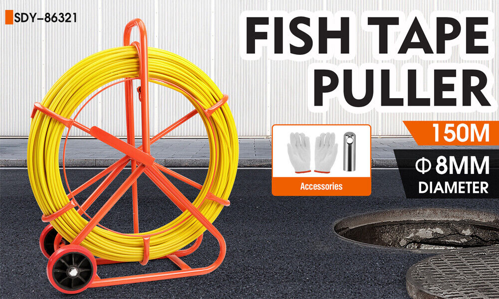 150M?8MM Fish Tape Puller Fiberglass Wire Cable Running Duct Rodder Heavy Duty
