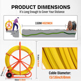 150M×8MM Fish Tape Puller Fiberglass Wire Cable Running Duct Rodder Heavy Duty - Top-Down View