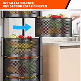 5 Tiers Kitchen Trolley Cart Wheels Round Vegetable Storage Holder Fruit Holder - Rear View