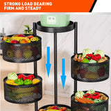 5 Tiers Kitchen Trolley Cart Wheels Round Vegetable Storage Holder Fruit Holder - Low Angle