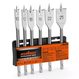 6-Pieces Flat Wood Boring Spade Drill Bit Set Drillbits 10-25mm Bits 1/4