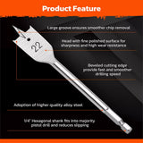 6-Pieces Flat Wood Boring Spade Drill Bit Set Drillbits 10-25mm Bits 1/4" Shank