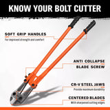 36inch Super Long Bolt Cutter Lock Cutter Rubber Grip Cables Cables Chains Wires - 45-Degree Angle