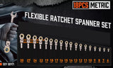 HORUSDY 18Pc Flexi-Head Ratchet Spanner Set Metric 6-30mm Spanners Nickle Plated - Side View