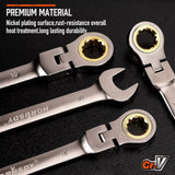 HORUSDY 18Pc Flexi-Head Ratchet Spanner Set Metric 6-30mm Spanners Nickle Plated - Low Angle