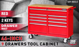 9 Drawers Tool Box Chest Cabinet Trolley Box Garage Storage Toolbox Red 1000lbs - Side View
