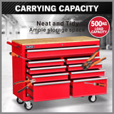 9 Drawers Tool Box Chest Cabinet Trolley Box Garage Storage Toolbox Red 1000lbs - 45-Degree Angle