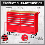 9 Drawers Tool Box Chest Cabinet Trolley Box Garage Storage Toolbox Red 1000lbs - Close-Up Angle