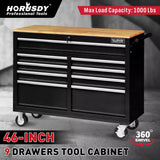 HORUSDY 9 Drawer Tool Box Chest Cabinet Trolley Box Garage Storage Toolbox Black - Front View