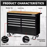 HORUSDY 9 Drawer Tool Box Chest Cabinet Trolley Box Garage Storage Toolbox Black - Close-Up Angle