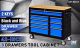 HORUSDY 42 inch 8 Drawer Tool Cabinet 1000 lbs Wood Top Power Strip Casters Blue - Side View