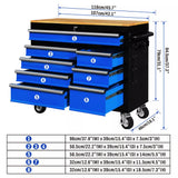 HORUSDY 42 inch 8 Drawer Tool Cabinet 1000 lbs Wood Top Power Strip Casters Blue - Top-Down View