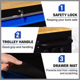 HORUSDY 42 inch 8 Drawer Tool Cabinet 1000 lbs Wood Top Power Strip Casters Blue - Extra Image