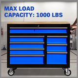 HORUSDY 42 inch 8 Drawer Tool Cabinet 1000 lbs Wood Top Power Strip Casters Blue - Extra Image