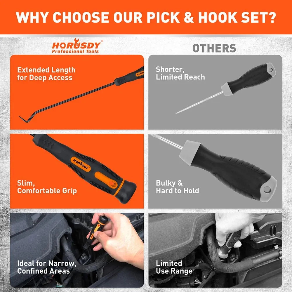 HORUSDY 12Pc Precision Hook and Pick Set O-Ring Seal Remover Hooks Puller Tool