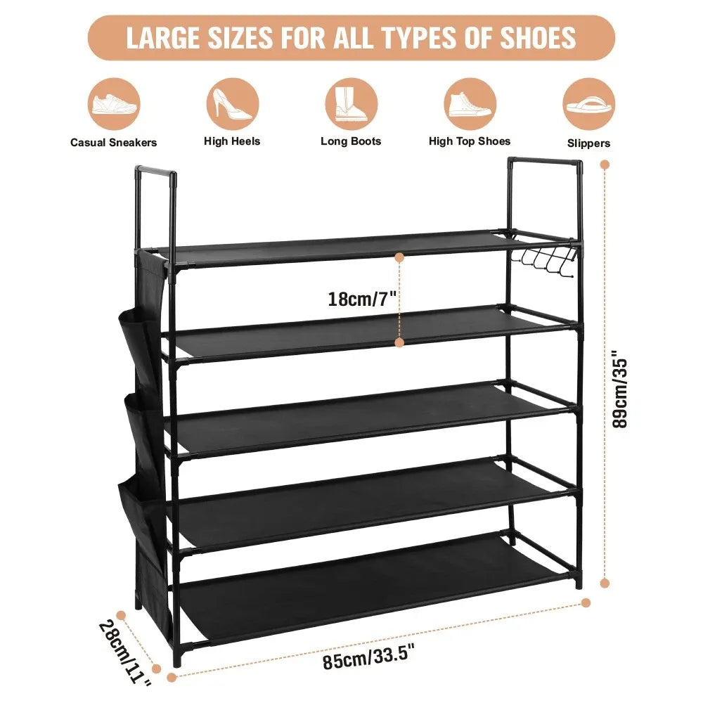 SEDY 5-Tier Shoe Rack Storage Organizer Shelves for 20–25 Pairs Bedroom Garage