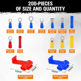 HORUSDY 200PCS Crimp Terminals Wire Connector Kit Spade Ring Butt for Car Wiring - Front View