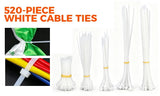 520-Pieces Cable Ties Zip Ties Nylon UV Stabilised Bulk Black Cable Tie White - Rear View