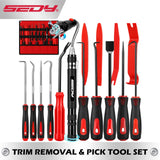 SEDY 15pc Auto Trim Removal Tool Kit Pick & Hook Set LED Magnetic Pickup